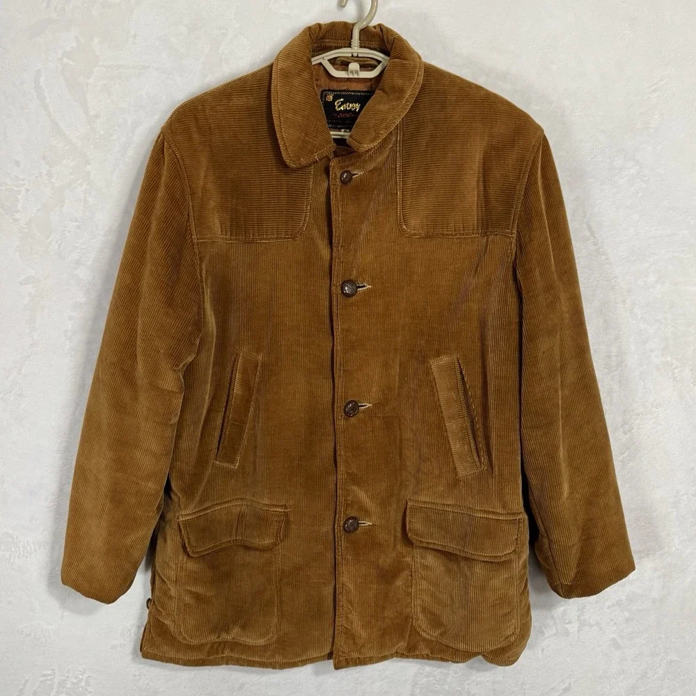 Vintage 70s Brown Corduroy Field Coat‎ XL Puff Quilted Lined Barn Utility Jacket